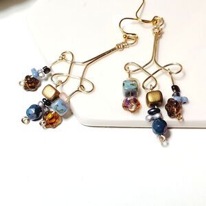 Blue Glass Gold plated Hooks Hidden Meaning earrings Pop of Color Glam 667■